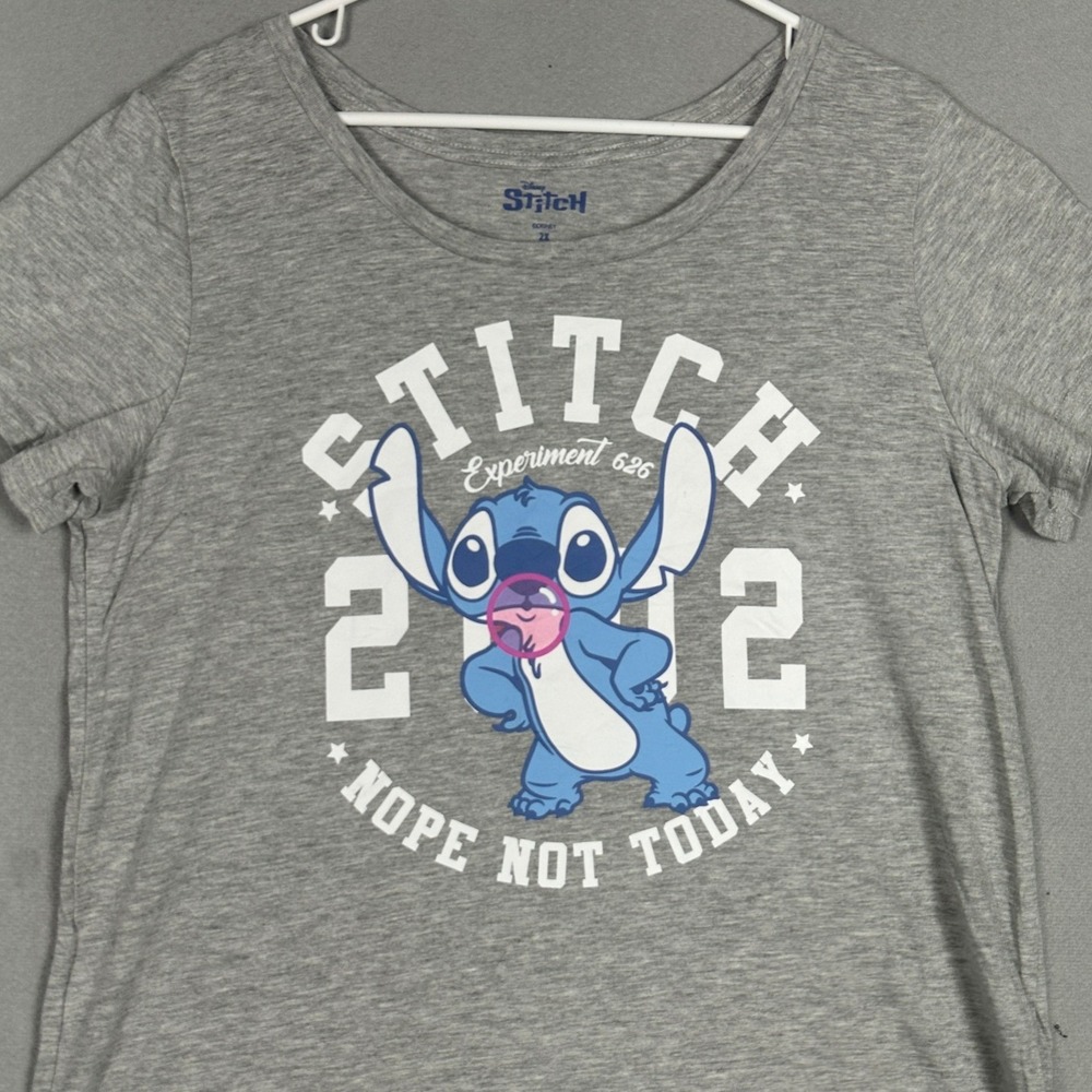 Disney Stitch T-Shirt Women 2X Plus Grey Nope Not Today Graphic Short Sleeve EUC
